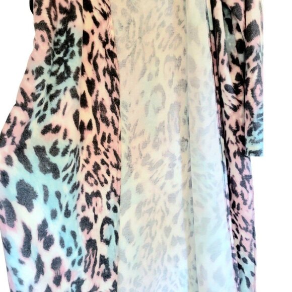 GeeGee Womens MultiColor Fun Animal Print Longline Open Front Side Slit Cardigan - Picture 6 of 11
